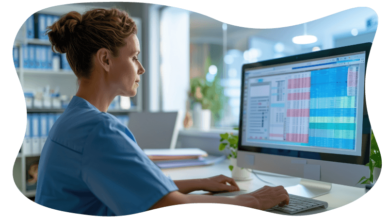 Nurse looking at a computer screen