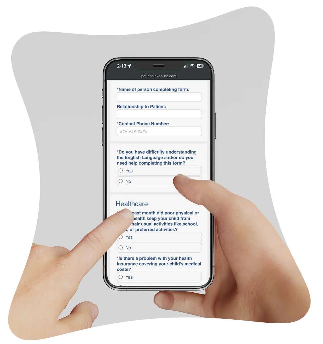 Mobile SDOH screening form used during patient intake