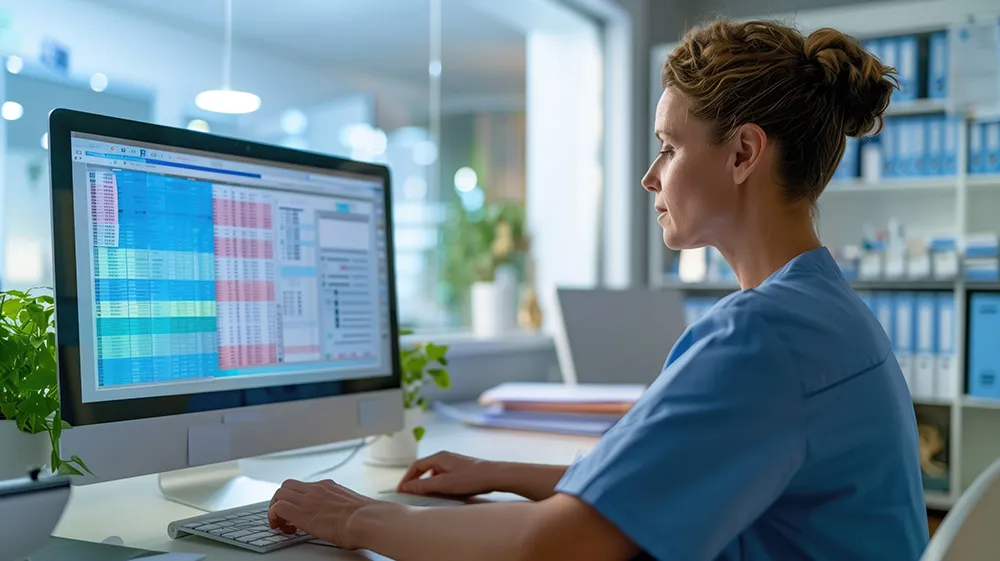 Clinician reviewing healthcare information on a computer