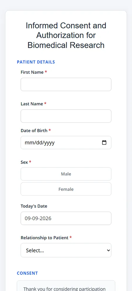 Mobile PatientLink Online informed consent form